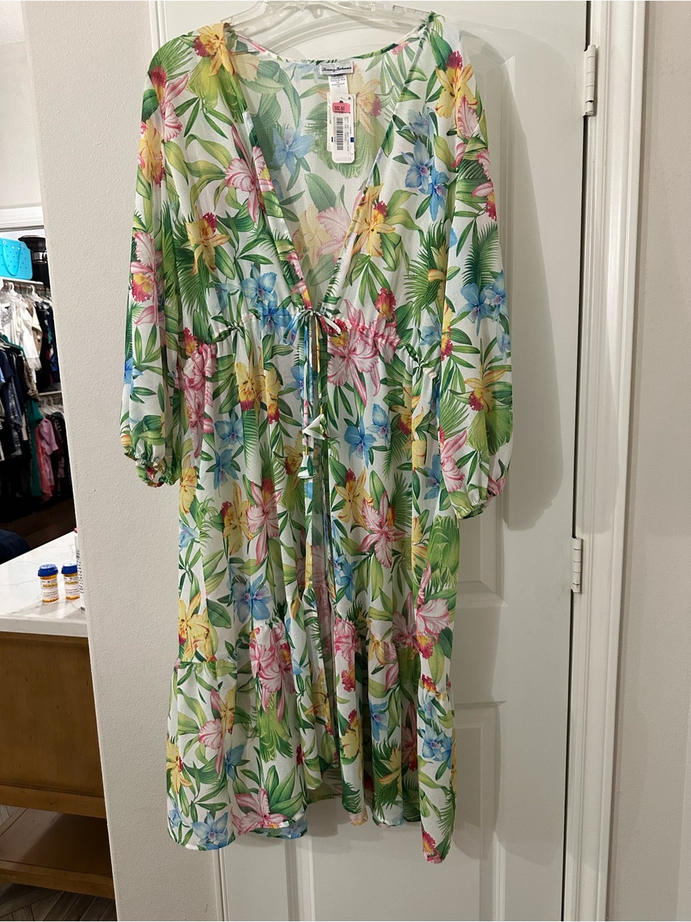 Tommy Bahama Orchid Garden Tie Front Duster Sheer Cover Up Size L/XL - Picture 2 of 4